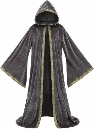 LMYOVE Adult Wizard Robe Costume Full Length Velvet Cloak with Hood Men Halloween Christmas Costume