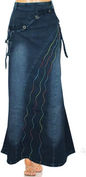 loveimgs Women's Vintage High Waist Zipper A Line Fishtail Skirt Ruffle Mermaid Maxi Long Denim Jean Skirt