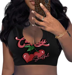 LovelyWholesale Graphic Crop Tank Tops for Women Sexy Summer V Neck Tank Tops