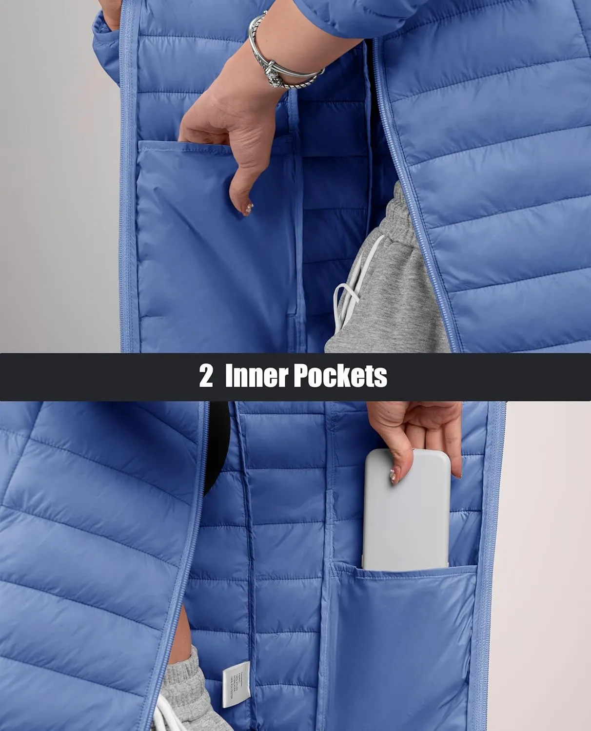 MAGCOMSEN Women's Hooded Puffer Jacket Lightweight Quilted Padded Coat 4 Pockets Zip-up Winter Warm Outerwear