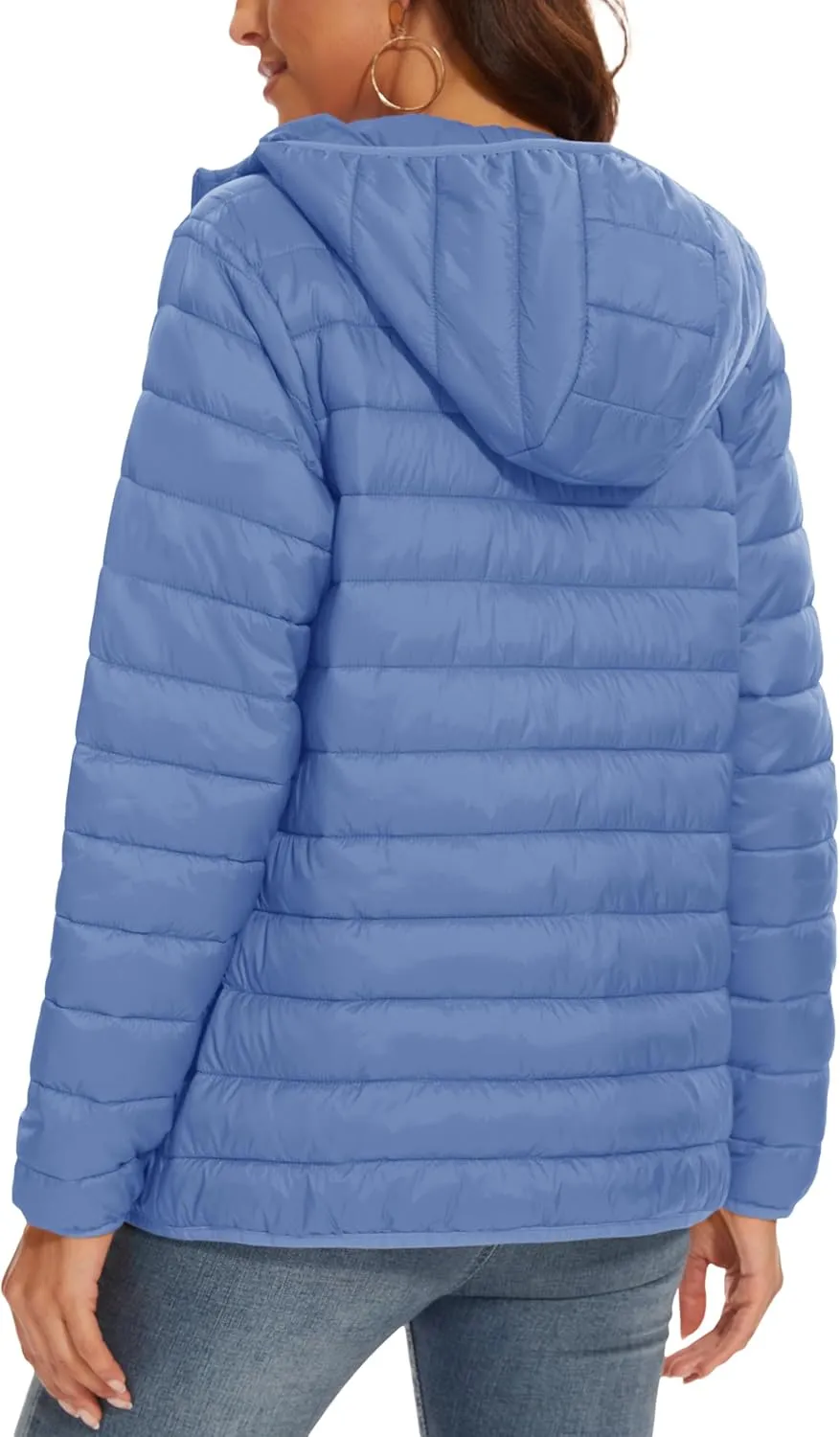 MAGCOMSEN Women's Hooded Puffer Jacket Lightweight Quilted Padded Coat 4 Pockets Zip-up Winter Warm Outerwear