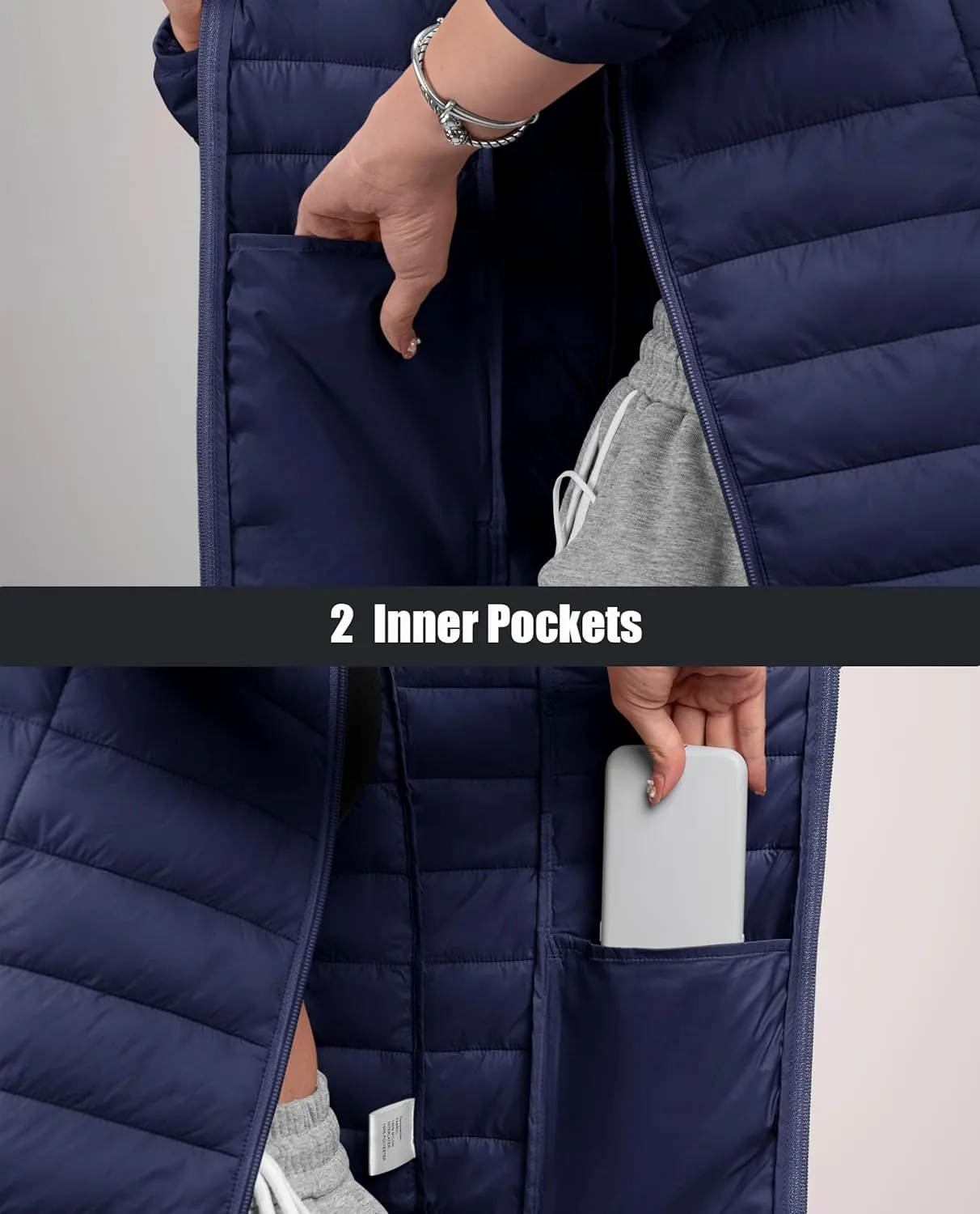 MAGCOMSEN Women's Puffer Jacket Lightweight Quilted Padded 4 Pockets Zip-up Stand-collar Winter Fleece Coat