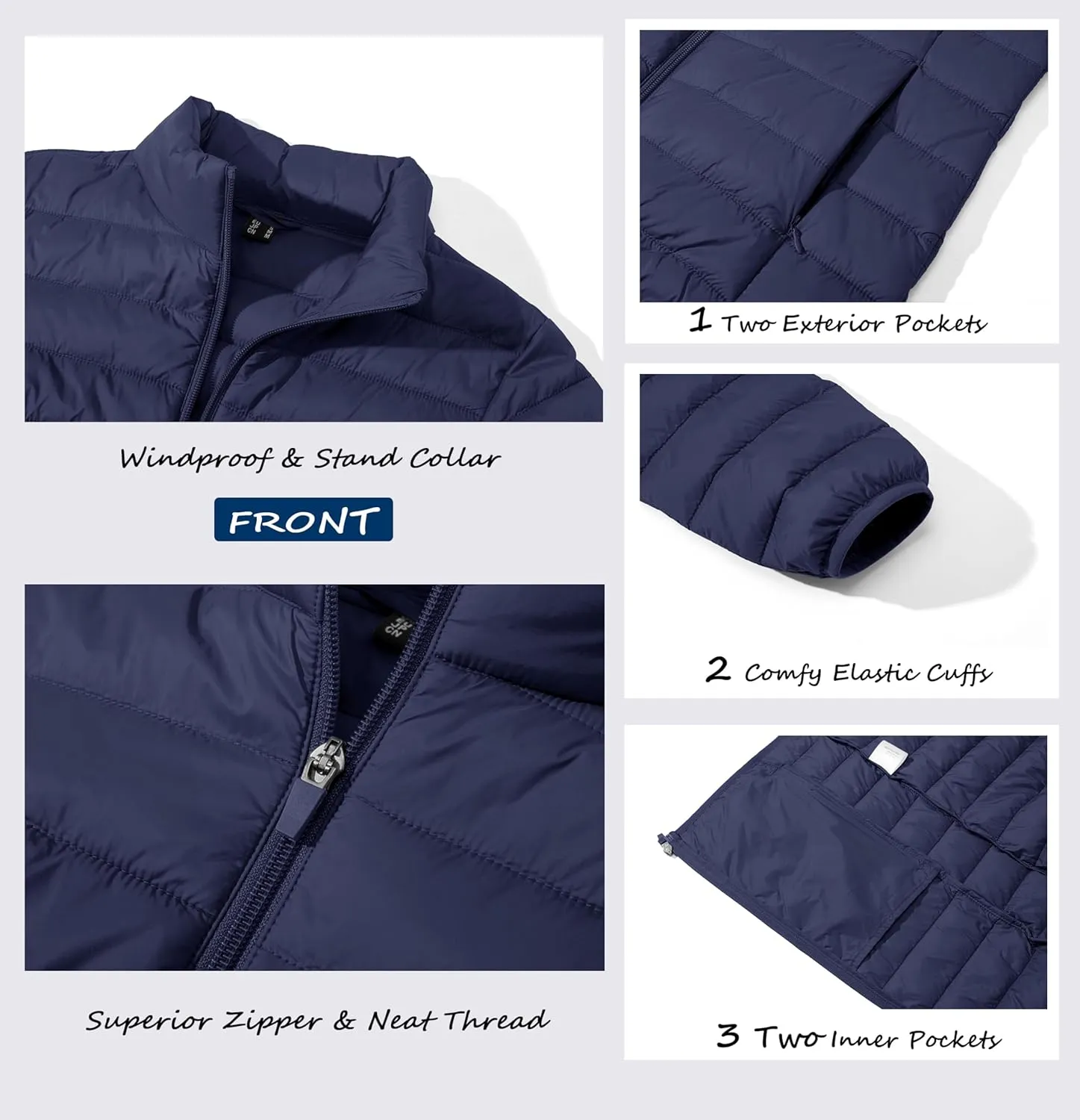 MAGCOMSEN Women's Puffer Jacket Lightweight Quilted Padded 4 Pockets Zip-up Stand-collar Winter Fleece Coat