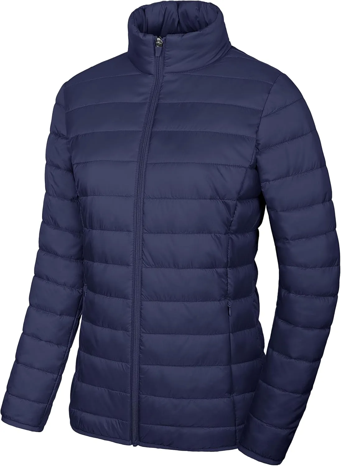 MAGCOMSEN Women's Puffer Jacket Lightweight Quilted Padded 4 Pockets Zip-up Stand-collar Winter Fleece Coat