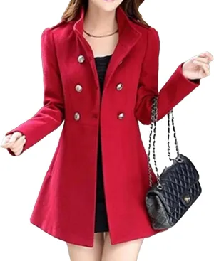 Maiyifu-GJ Women's Stand Collar Double Breasted Wool Blend Coat Elegant Slim Trench Coat Fall Winter Overcoat Outerwear