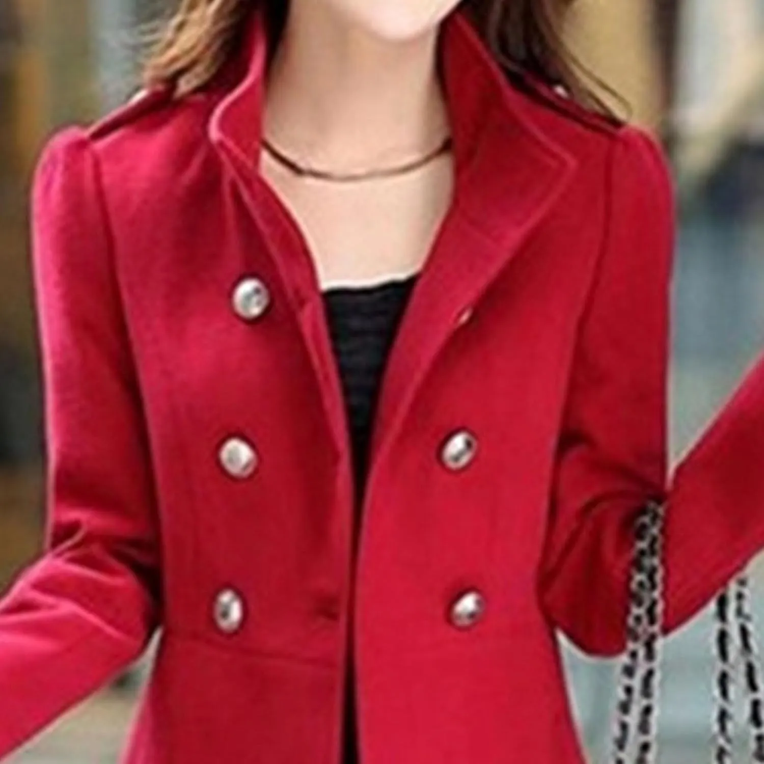 Maiyifu-GJ Women's Stand Collar Double Breasted Wool Blend Coat Elegant Slim Trench Coat Fall Winter Overcoat Outerwear