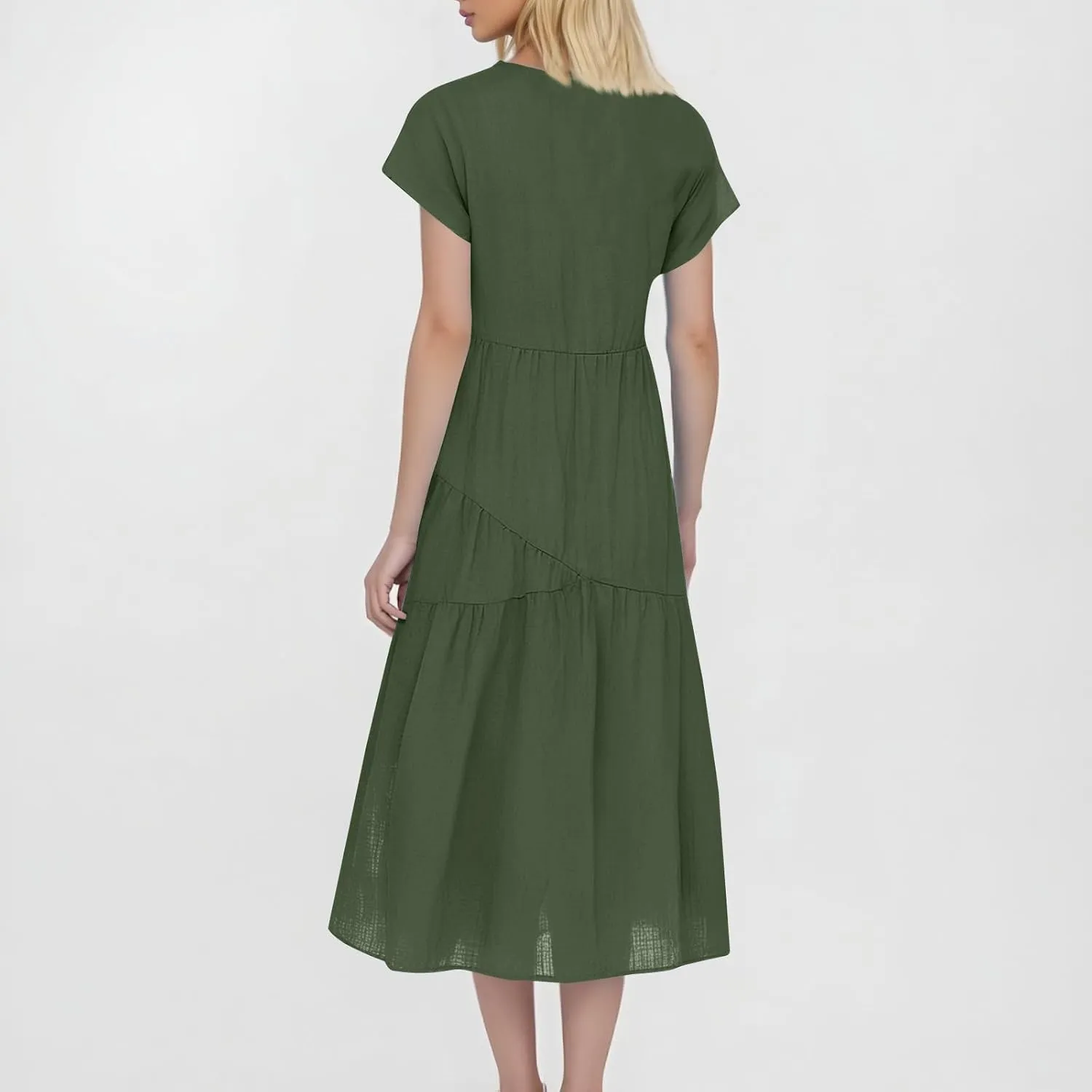 Maxi Cotton Linen Dresses for Women 2025 Summer V-Neck Short Sleeve Asymmetrical Dress Beach Elegant Long Flowy Dress