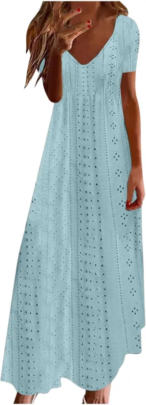 Maxi Long Dresses for Women 2025 Trendy Sleeveless Eyelet Cami Dress Casual Summer Beach Swing Vacation Sundress