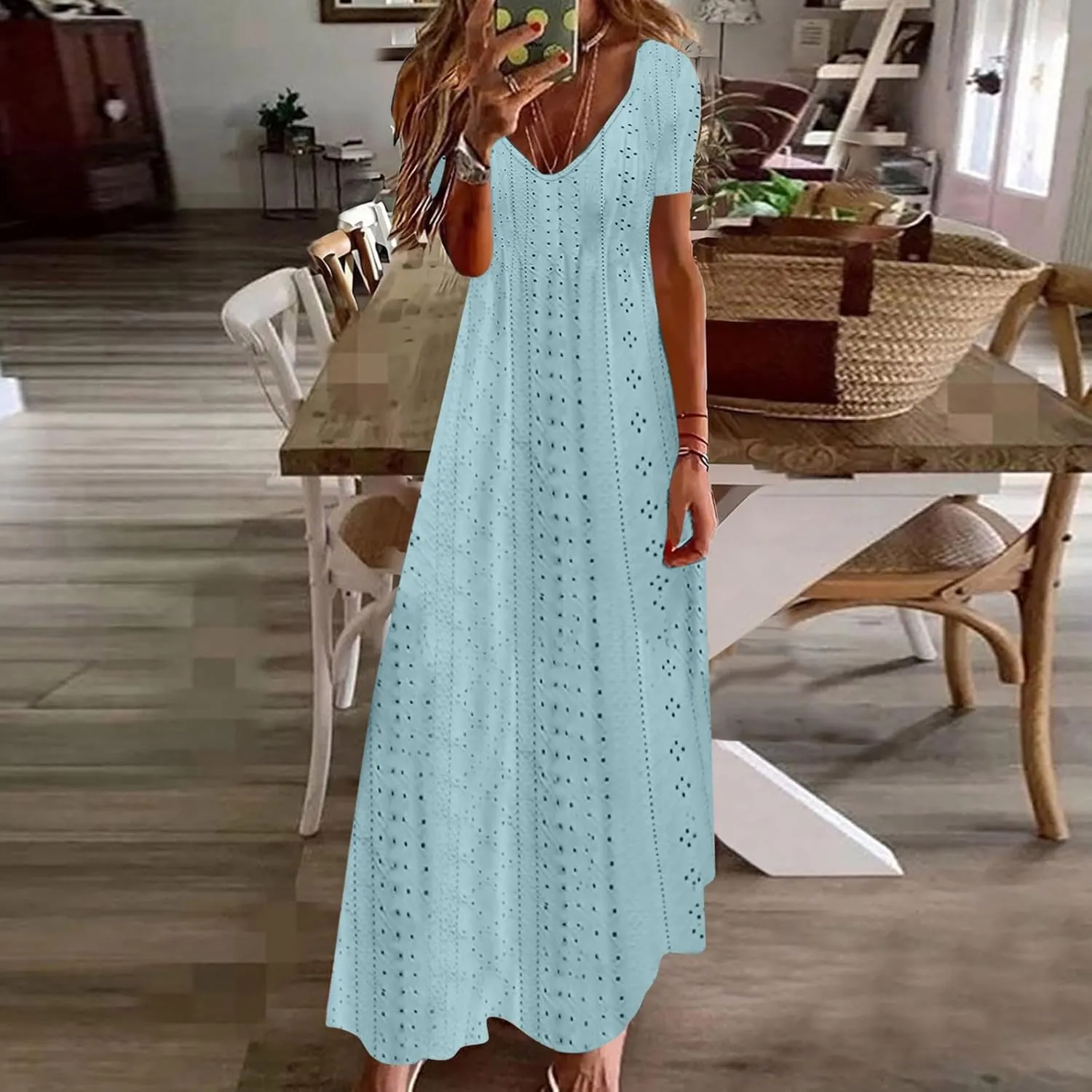 Maxi Long Dresses for Women 2025 Trendy Sleeveless Eyelet Cami Dress Casual Summer Beach Swing Vacation Sundress