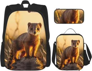 meerkats Backpack set (3-piece set) - student school bag   pencil case   lunch bag, large capacity backpack