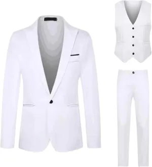 Mens 3 Piece Suit Slim Fit Tux, Formal Blazer Jacket Vest Pants Set for Party, Prom, Wedding and Business
