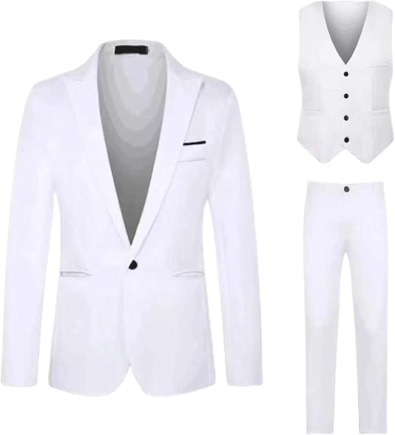 Mens 3 Piece Suit Slim Fit Tux, Formal Blazer Jacket Vest Pants Set for Party, Prom, Wedding and Business