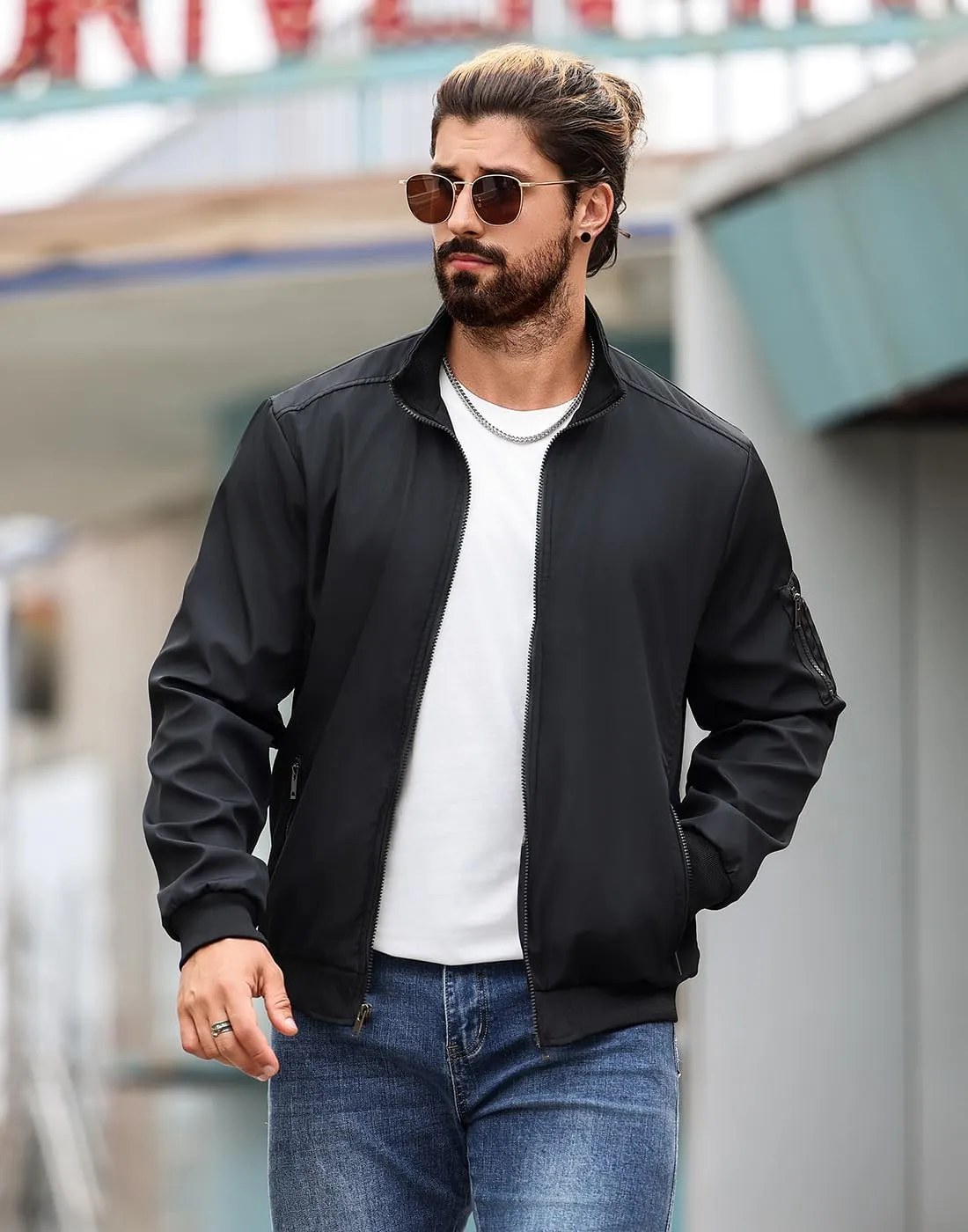 Men's Bomber Jacket Lightweight Casual Windbreaker Jackets Zip Up Coat