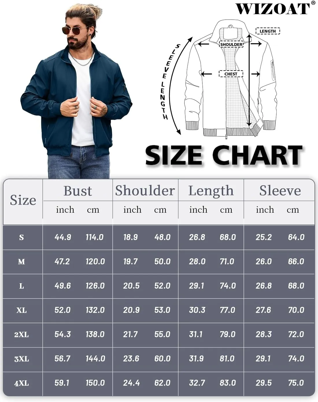 Men's Bomber Jacket Lightweight Casual Windbreaker Jackets Zip Up Coat
