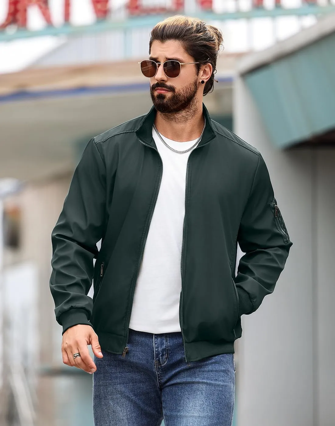 Men's Bomber Jacket Lightweight Casual Windbreaker Jackets Zip Up Coat