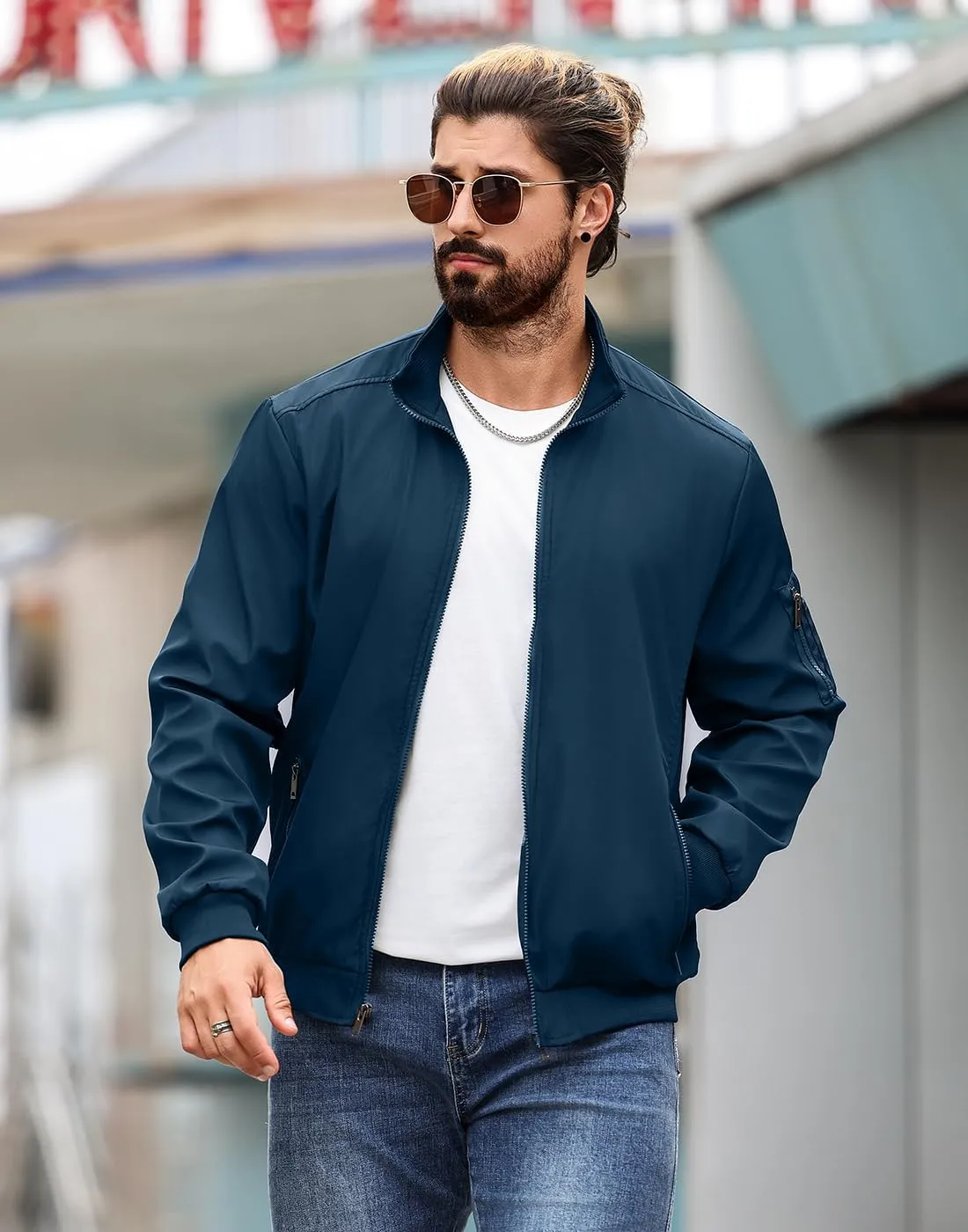 Men's Bomber Jacket Lightweight Casual Windbreaker Jackets Zip Up Coat