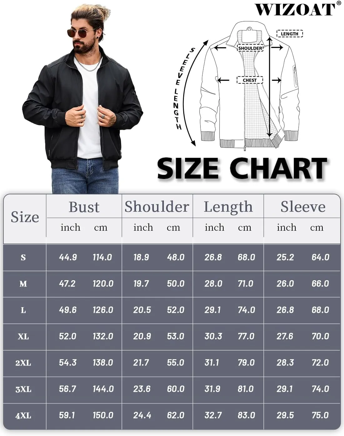 Men's Bomber Jacket Lightweight Casual Windbreaker Jackets Zip Up Coat