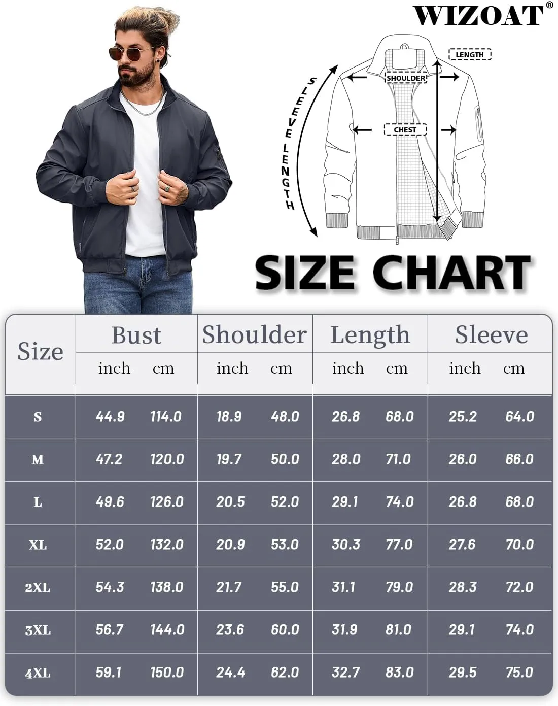 Men's Bomber Jacket Lightweight Casual Windbreaker Jackets Zip Up Coat