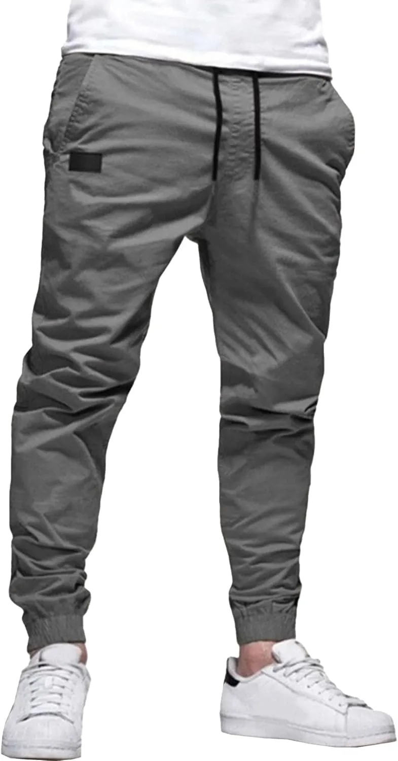 Men's Casual Elastic Waisted Joggers Pants Chino Solid Tapered Hiking Pants Slim Fit Comfort Outdoor Trousers
