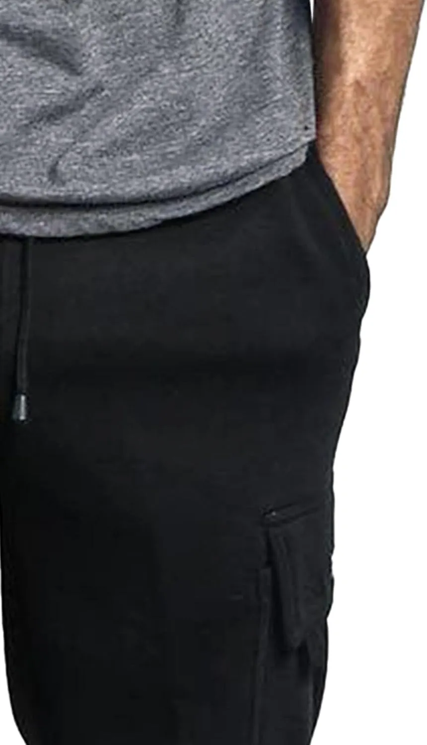 Men's Comfort Drawstring Elastic Waist Cargo Pants Regular Fit Solid Hiking Pants Joggers Wide Leg Trousers