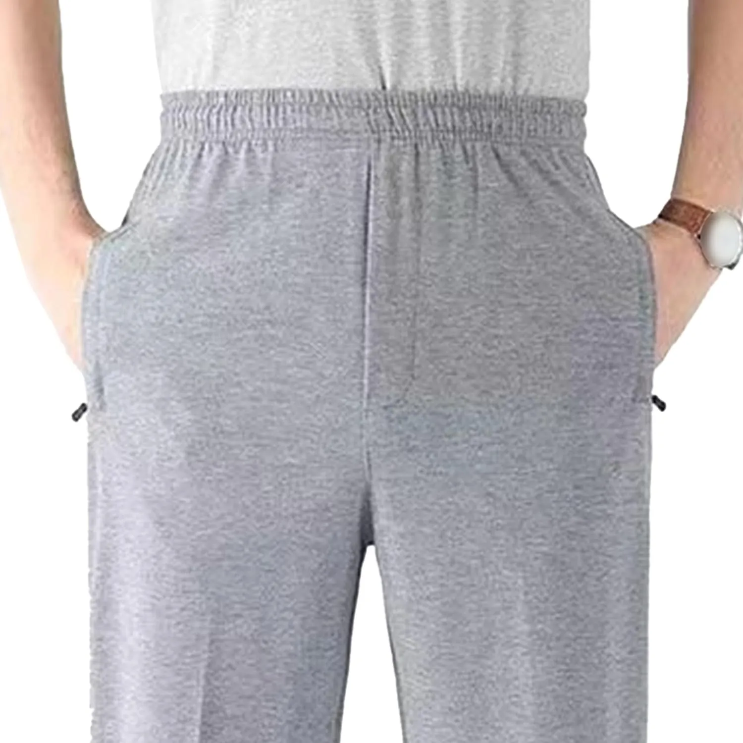 Men's Comfort Stretch Loose Fit Outdoor Pants Basic Straight Leg Lightweight Trousers Solid Elastic Waist Sweatpants