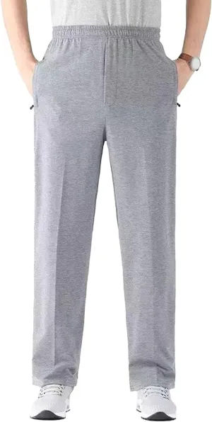 Men's Comfort Stretch Loose Fit Outdoor Pants Basic Straight Leg Lightweight Trousers Solid Elastic Waist Sweatpants