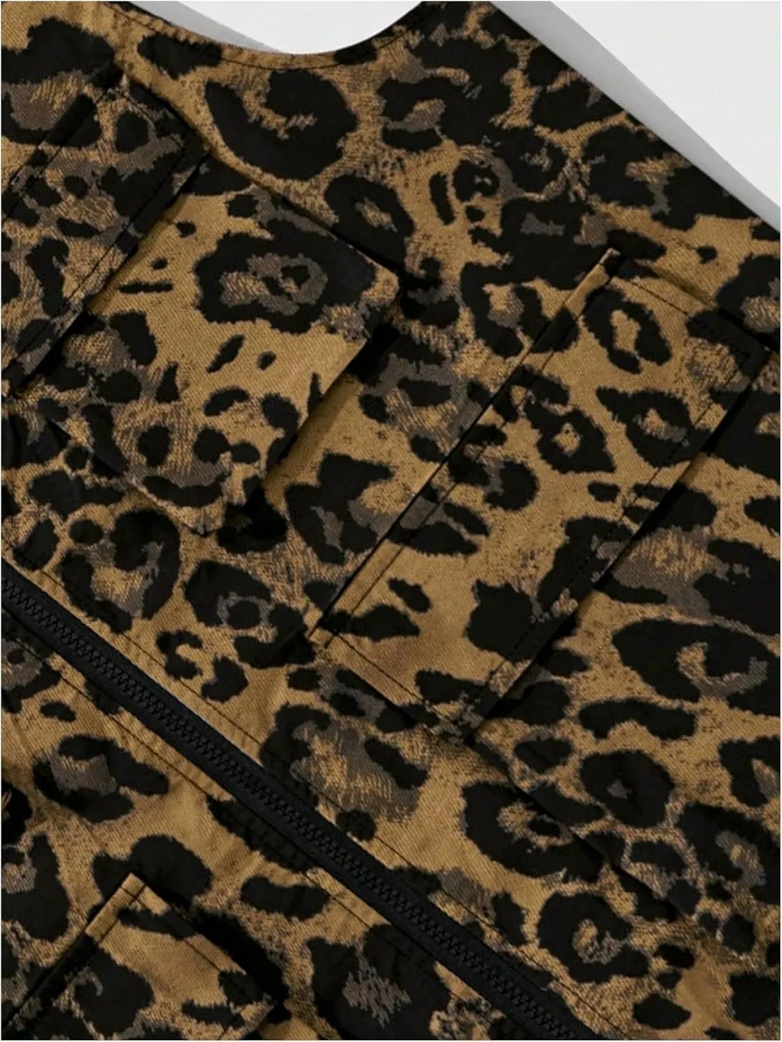 Men's Leopard Zip Up Vest Coat Vintage Cheetah Sleeveless Jacket Waistcoat Streetwear with Flap Pockets