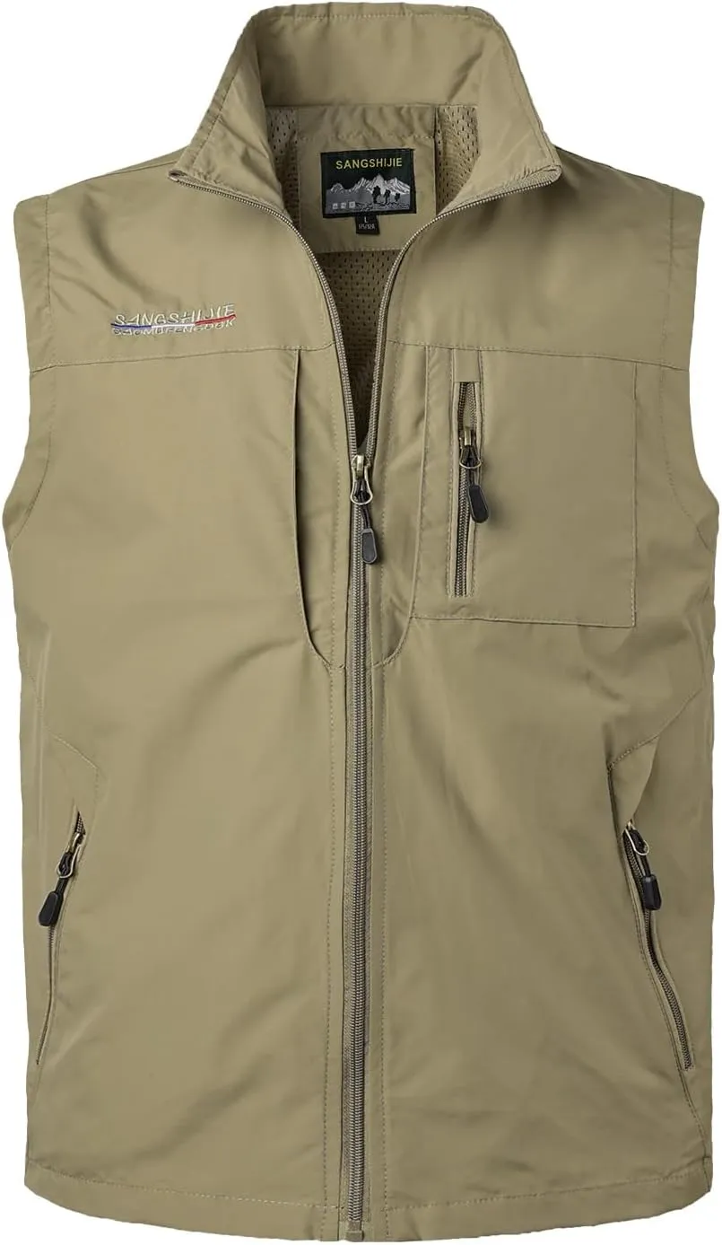 Mens Quick Dry Fishing Vests Lightweight Sleeveless Jackets with Zipper Pockets for Travel Hiking
