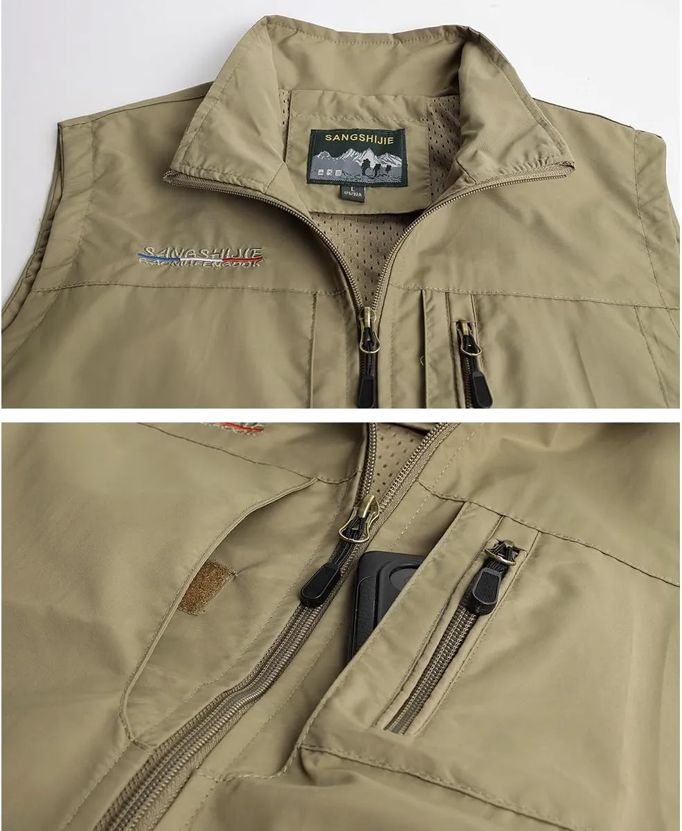Mens Quick Dry Fishing Vests Lightweight Sleeveless Jackets with Zipper Pockets for Travel Hiking