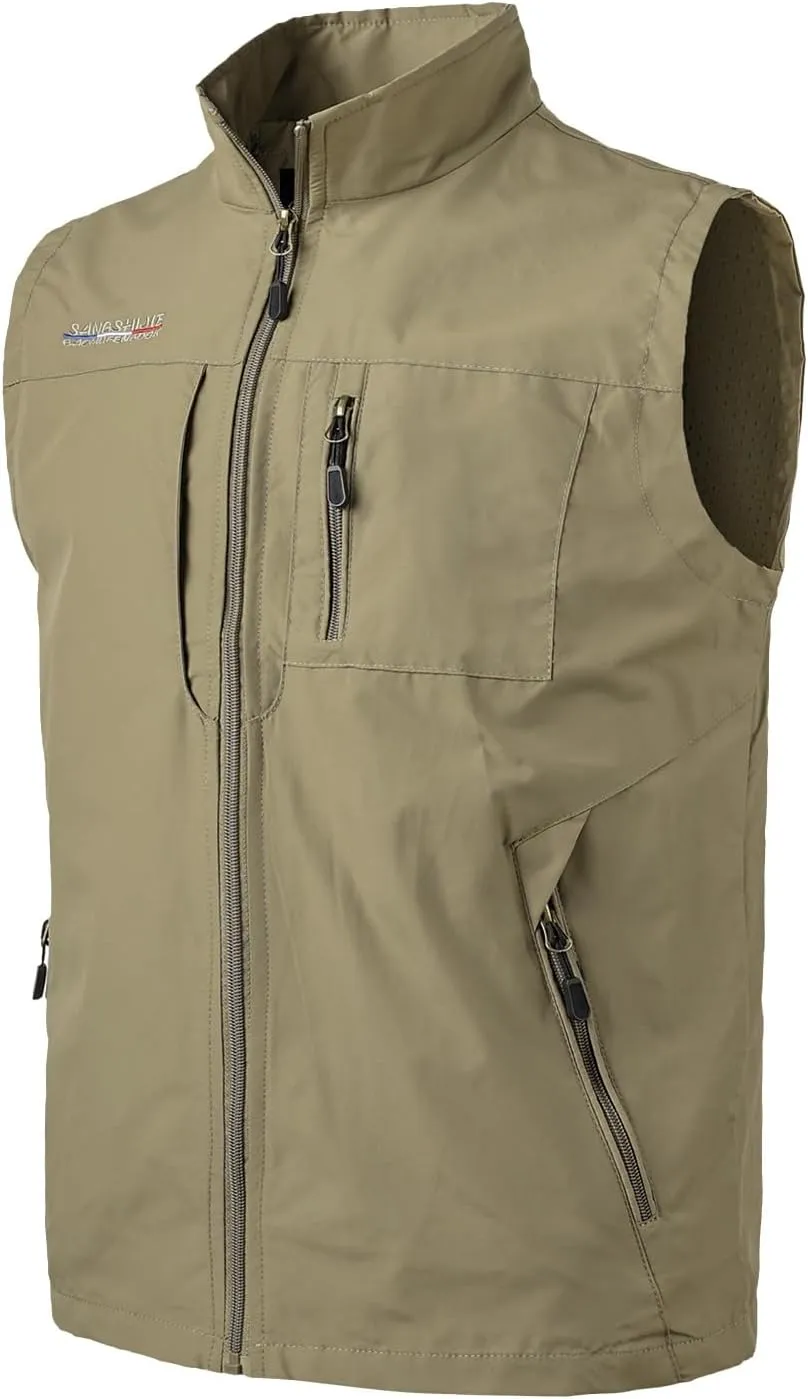 Mens Quick Dry Fishing Vests Lightweight Sleeveless Jackets with Zipper Pockets for Travel Hiking