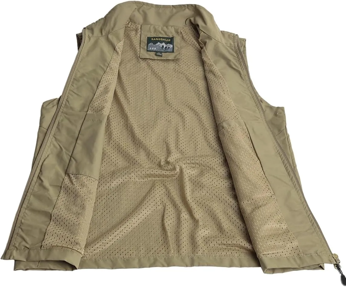 Mens Quick Dry Fishing Vests Lightweight Sleeveless Jackets with Zipper Pockets for Travel Hiking