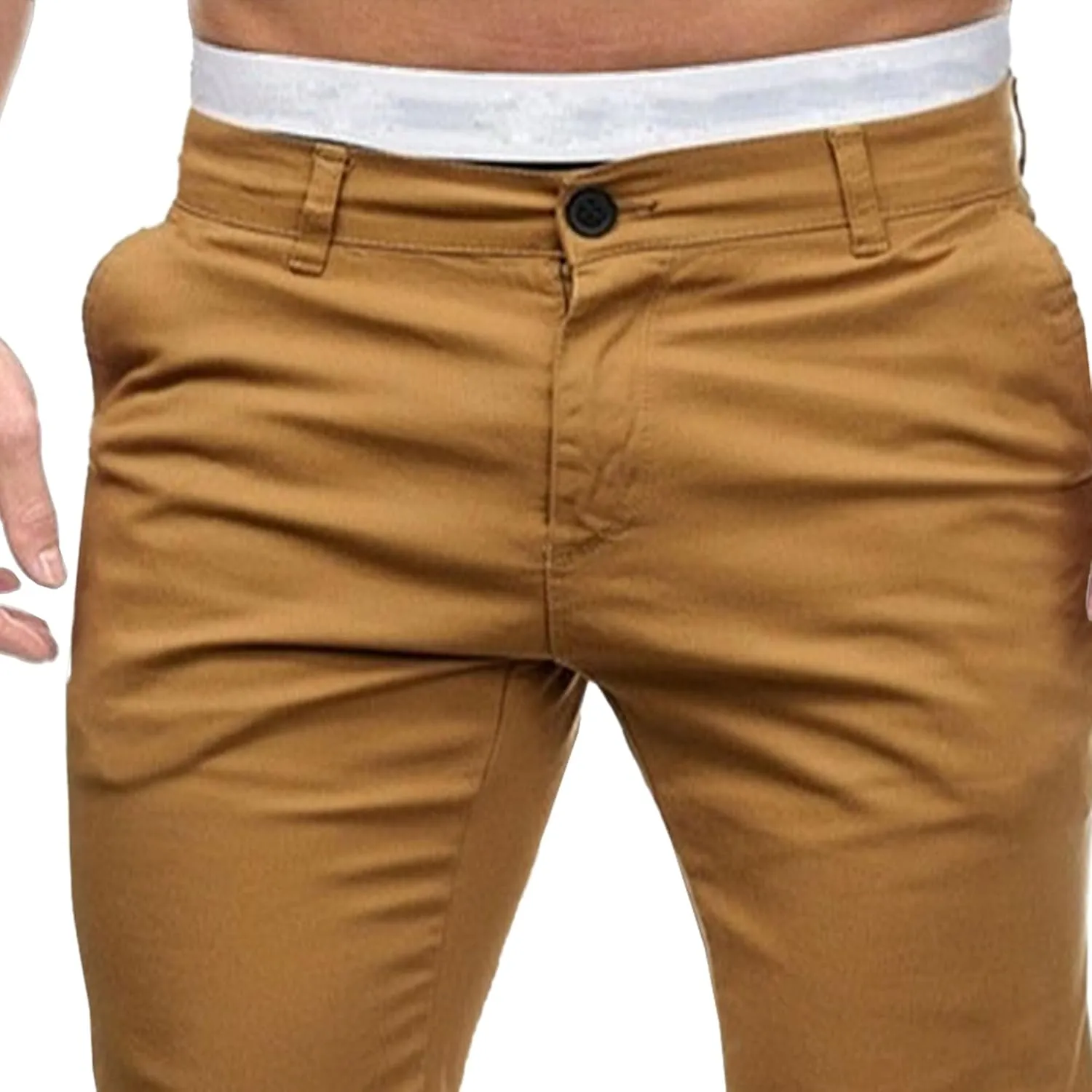 Men's Slim Fit Casual Outdoor Basic Pants Straight Leg Solid Sweatpants Pants Comfort Cotton Work Trousers