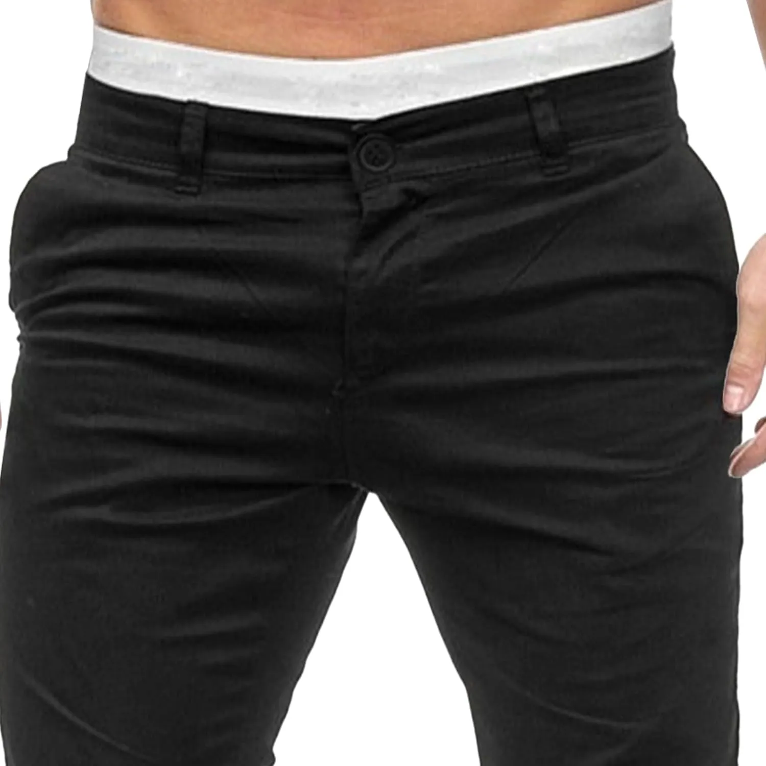 Men's Slim Fit Casual Outdoor Basic Pants Straight Leg Solid Sweatpants Pants Comfort Cotton Work Trousers