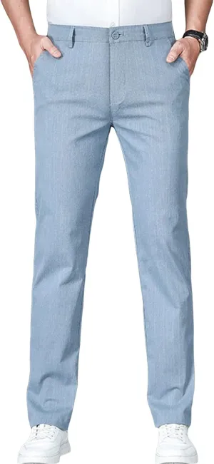 Men's Slim Fit Cotton Stretch Pants Flat Front Relaxed Fit Casual Pant Washed Comfort Stretch Chino Pant (40,Light Blue)