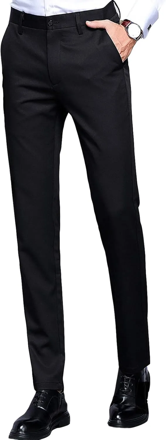 Men's Stretch Dress Pants Slim Fit Skinny Suit Pants Chino Pants Comfort Straight Flat Front Dress Pant (29,Black)
