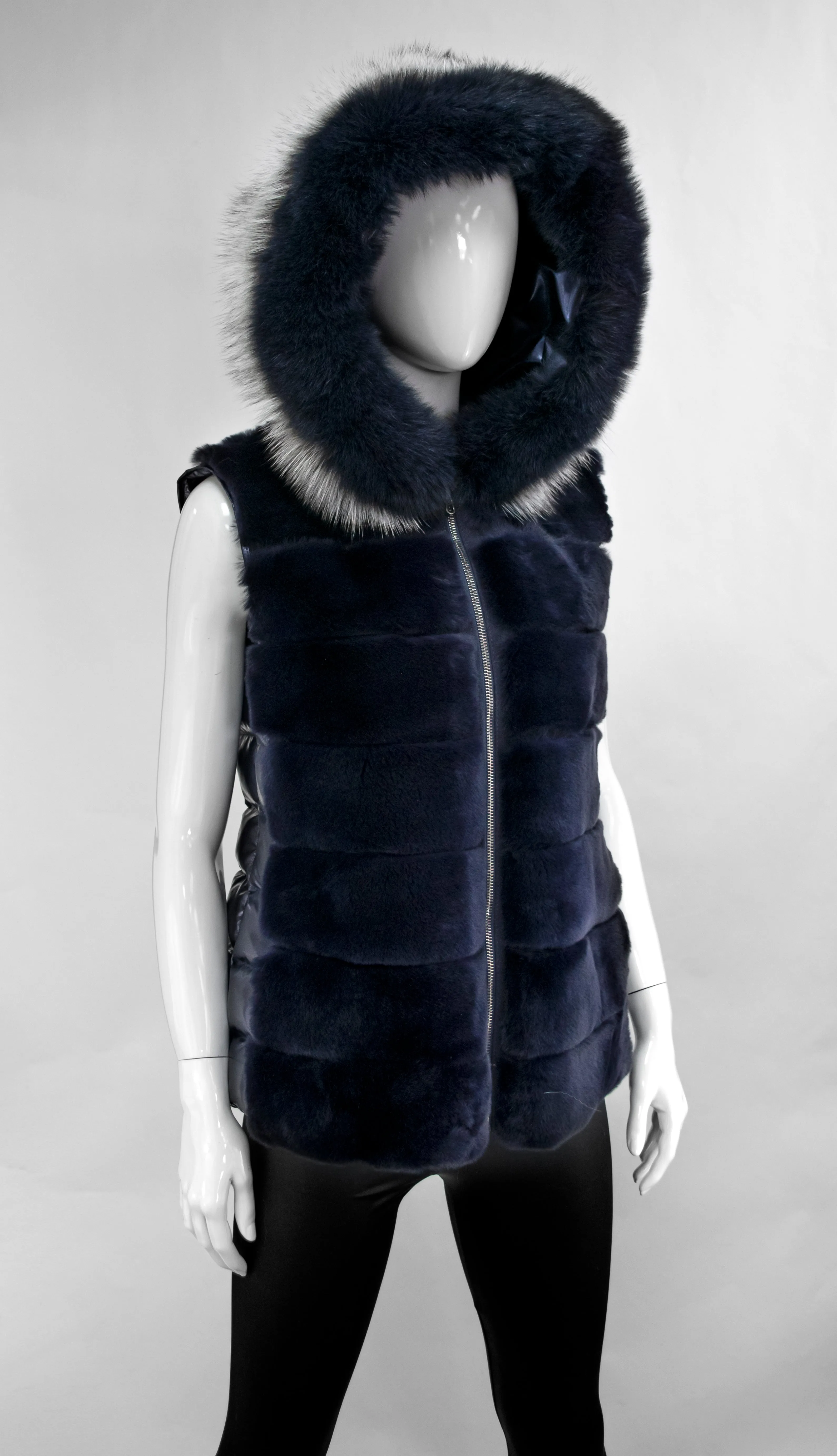 Mitchie's Matchings | Metallic Vest with Rabbit Down Front and Fox Fur Trim | Women's