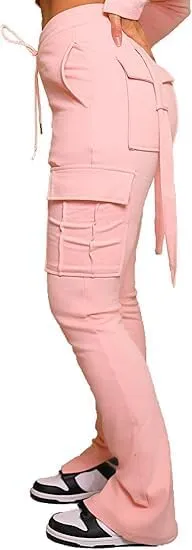 Molisry Women's Flare Cargo Sweatpants Casual High Waisted Split Stacked Leggings Workout Joggers with Pockets