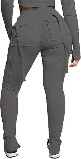 Molisry Women's Flare Cargo Sweatpants Casual High Waisted Split Stacked Leggings Workout Joggers with Pockets