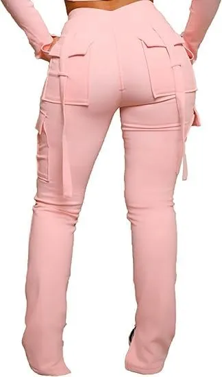 Molisry Women's Flare Cargo Sweatpants Casual High Waisted Split Stacked Leggings Workout Joggers with Pockets