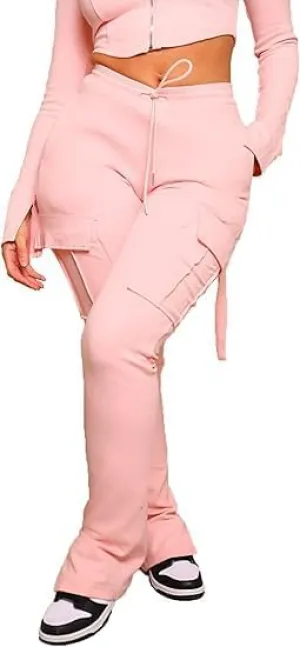 Molisry Women's Flare Cargo Sweatpants Casual High Waisted Split Stacked Leggings Workout Joggers with Pockets