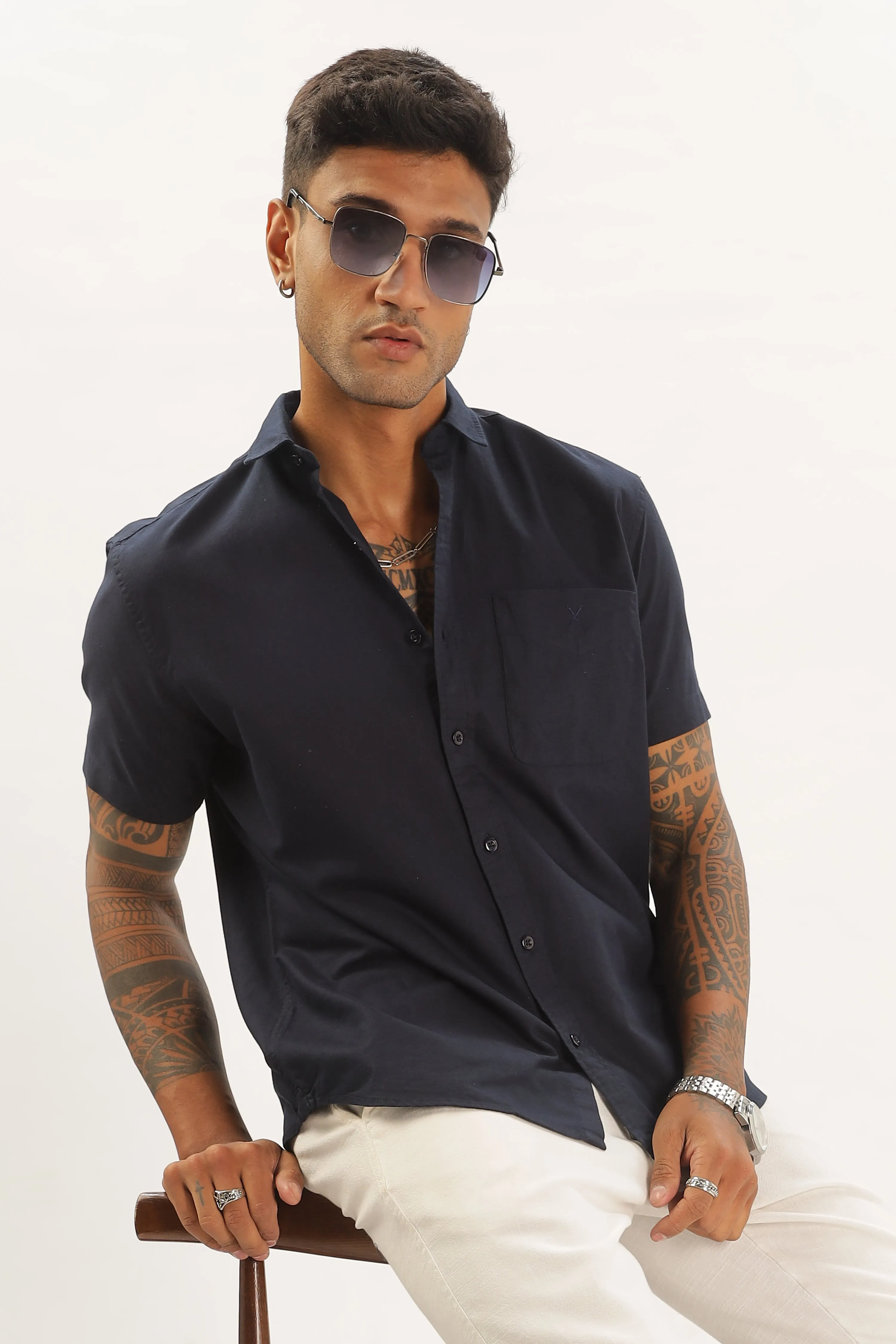 Navy Blue Half Sleeve Regular Fit Shirt