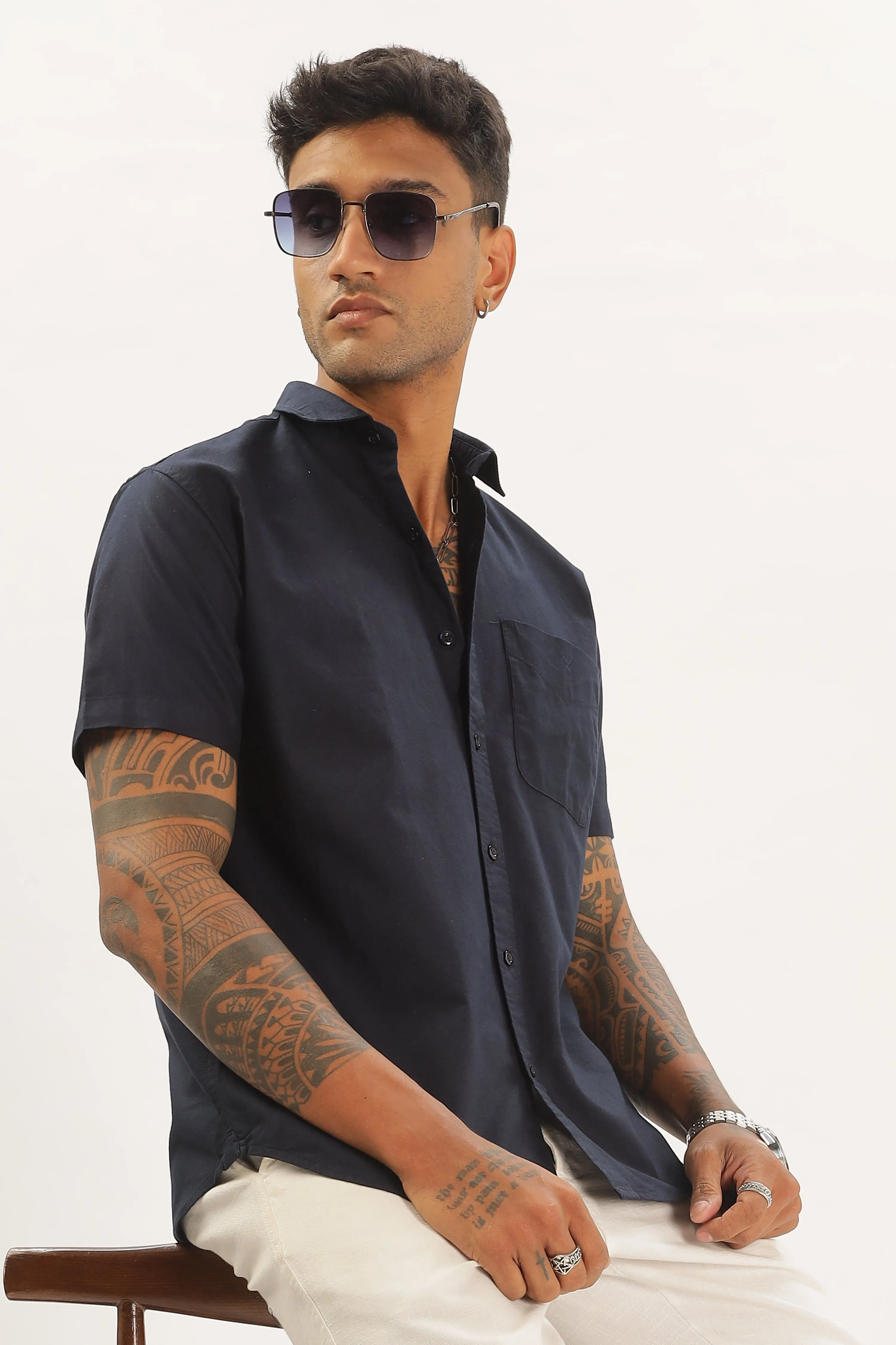 Navy Blue Half Sleeve Regular Fit Shirt
