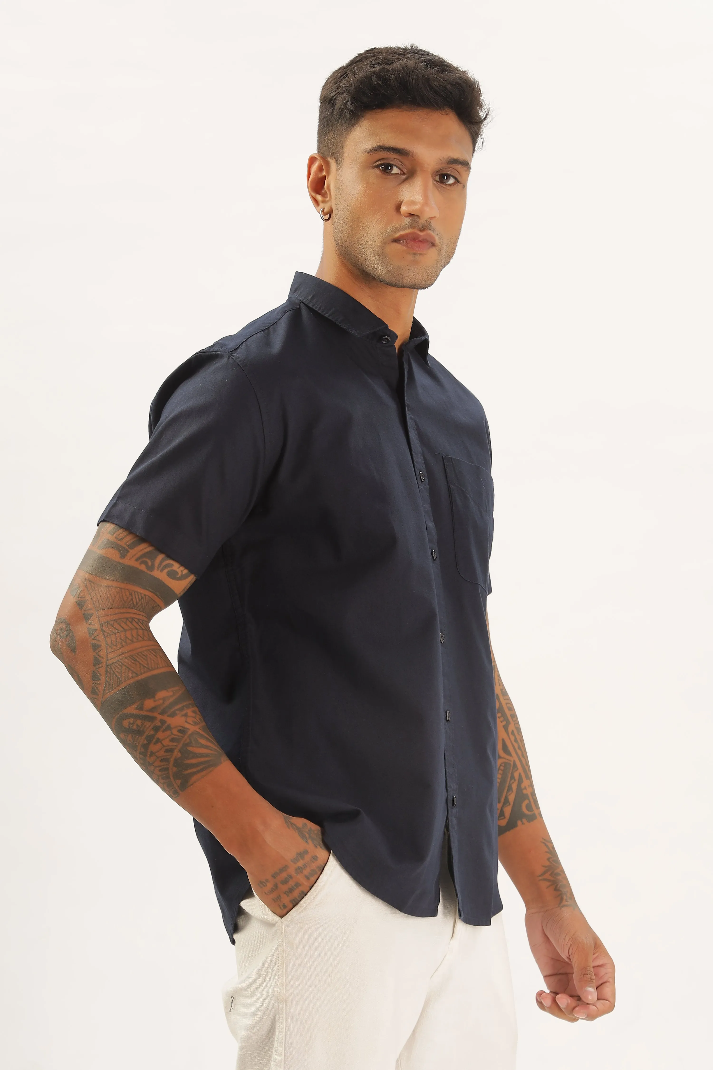 Navy Blue Half Sleeve Regular Fit Shirt