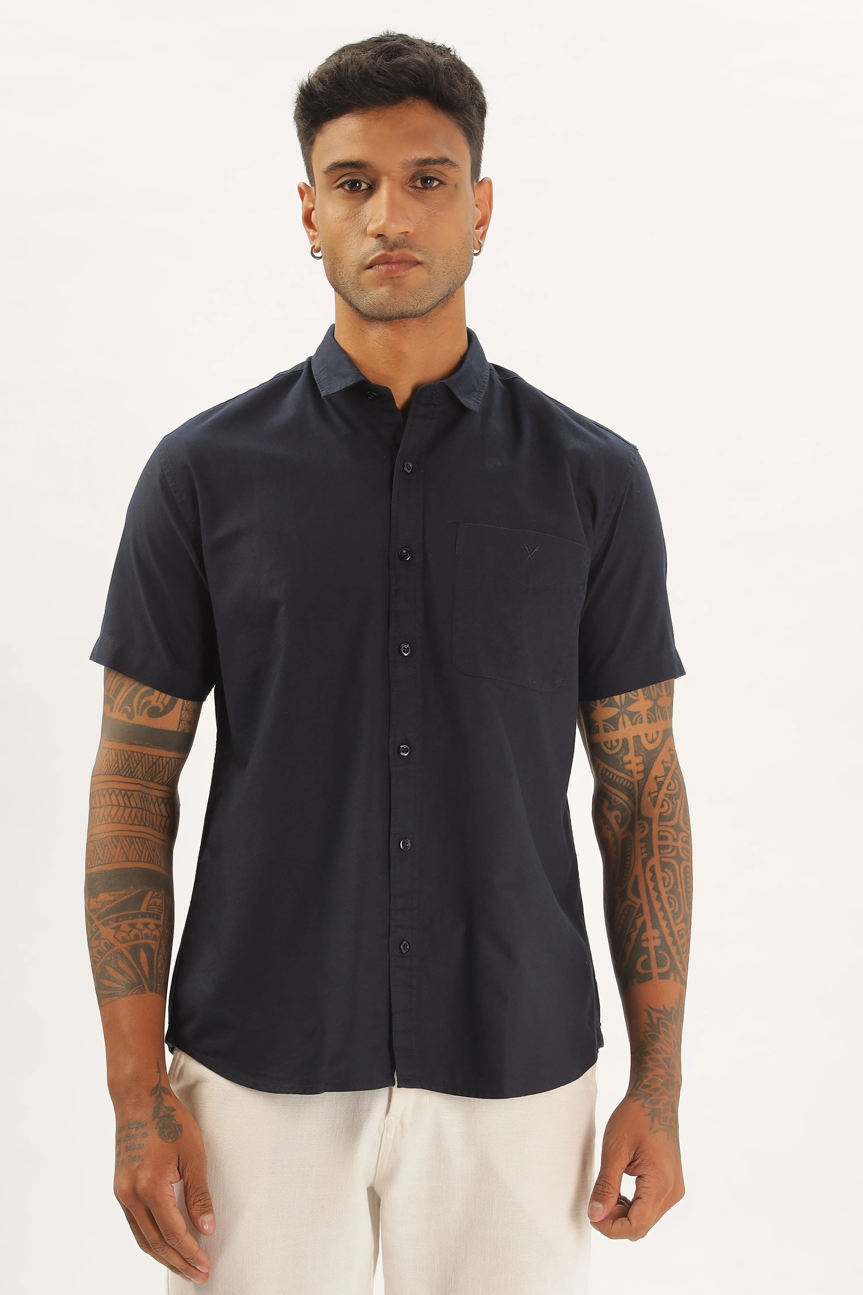 Navy Blue Half Sleeve Regular Fit Shirt