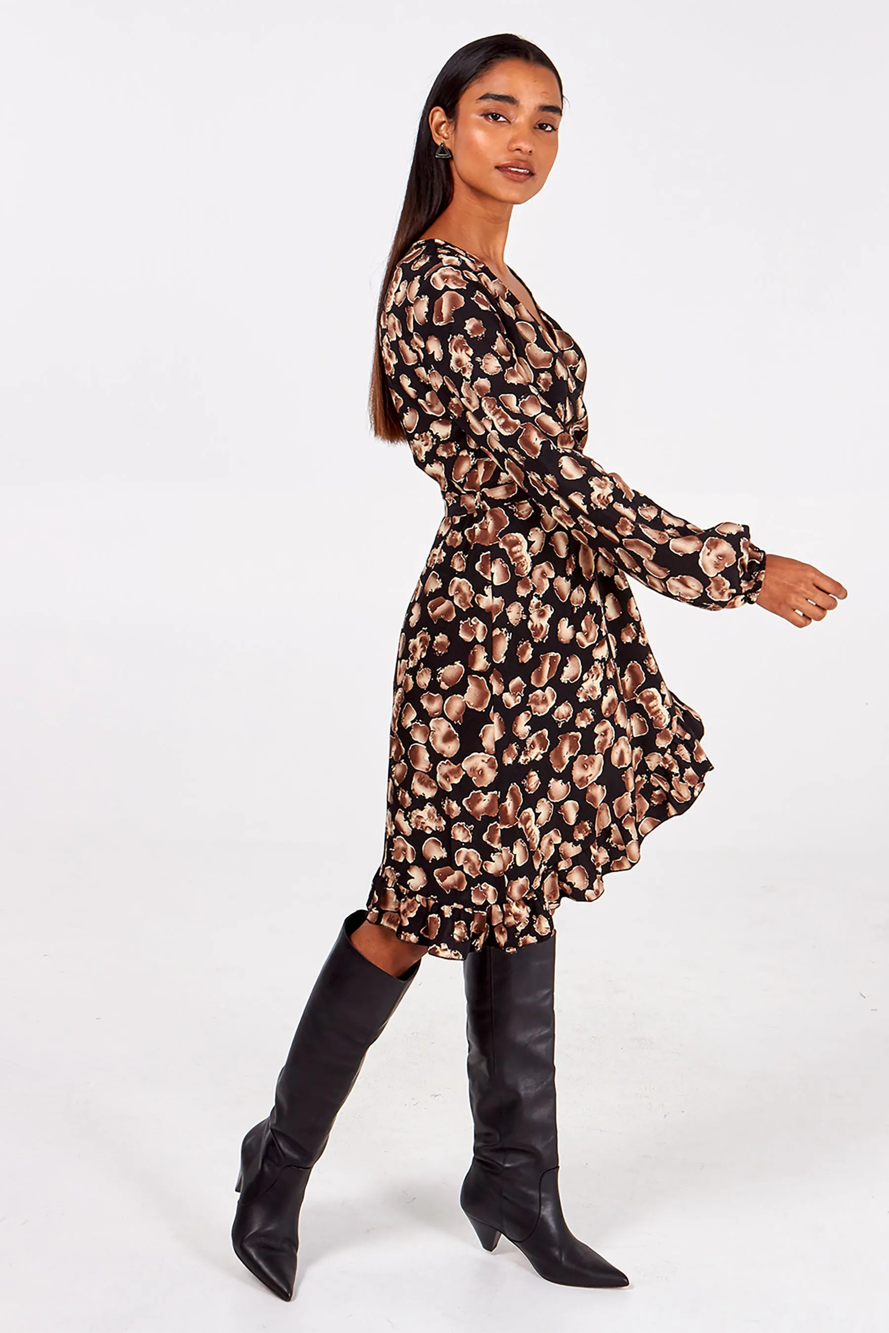 Ombre Petal Frill Edge Wrap Dress