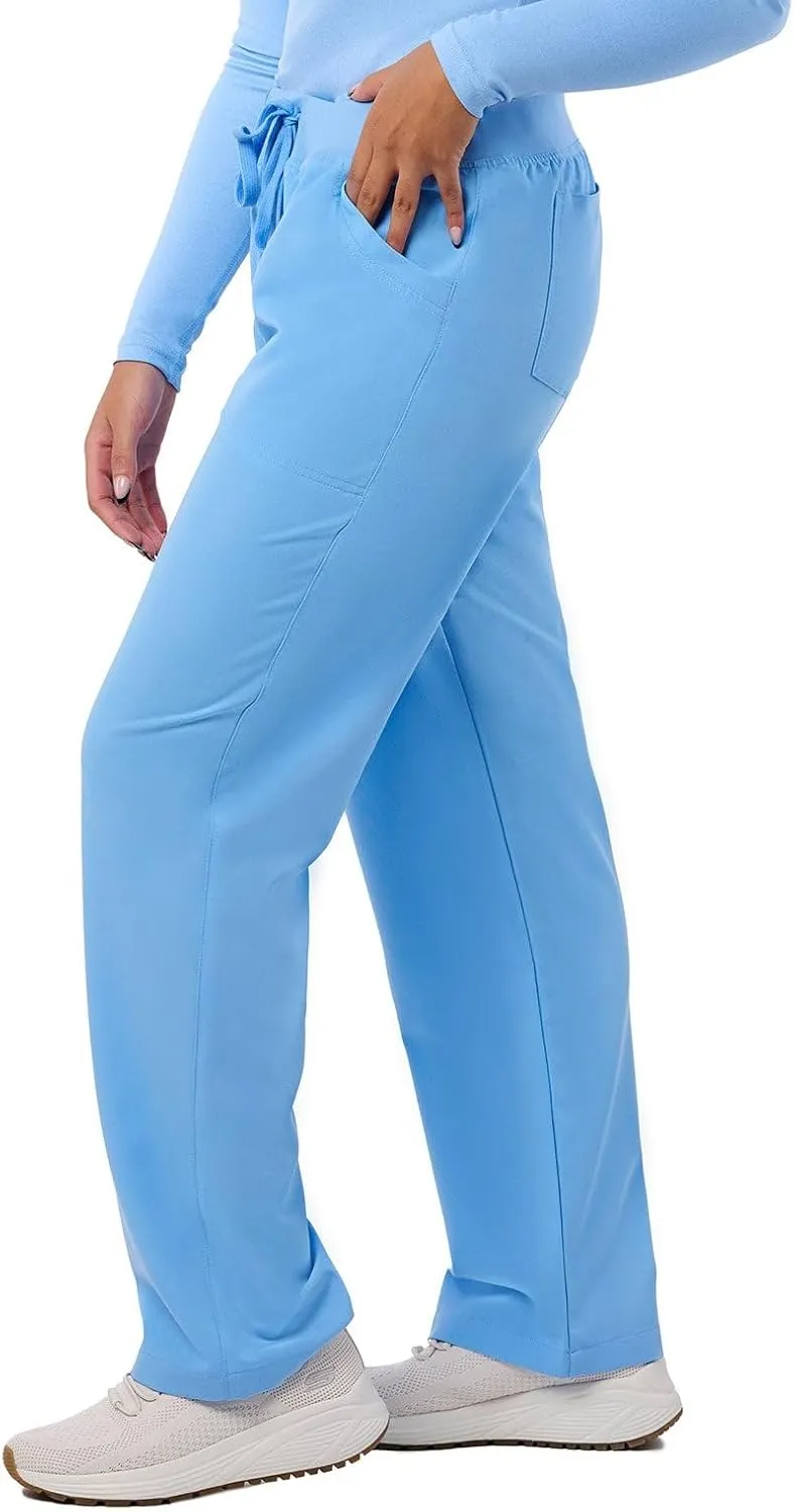 Peelz Sara 4-Pocket Straight-Leg Scrub Pants for Women - Soft Stretch Fabric Scrubs, Elastic Waistband, Comfort Fit