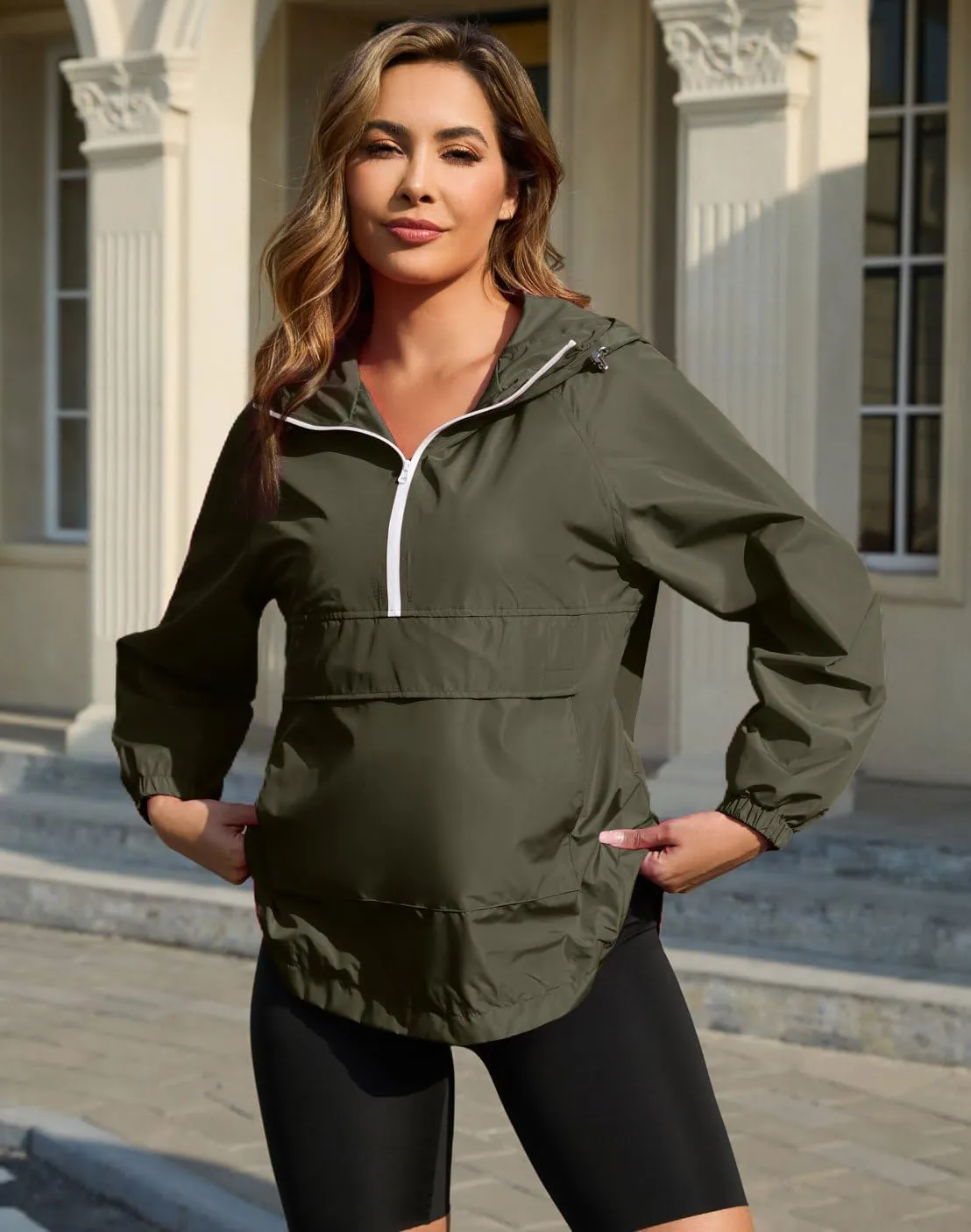 PESION Womens Packable Waterproof Raincoat Lightweight Rain Jacket, Running Cycling Hiking Windbreaker Pullover Jackets
