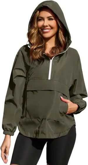 PESION Womens Packable Waterproof Raincoat Lightweight Rain Jacket, Running Cycling Hiking Windbreaker Pullover Jackets