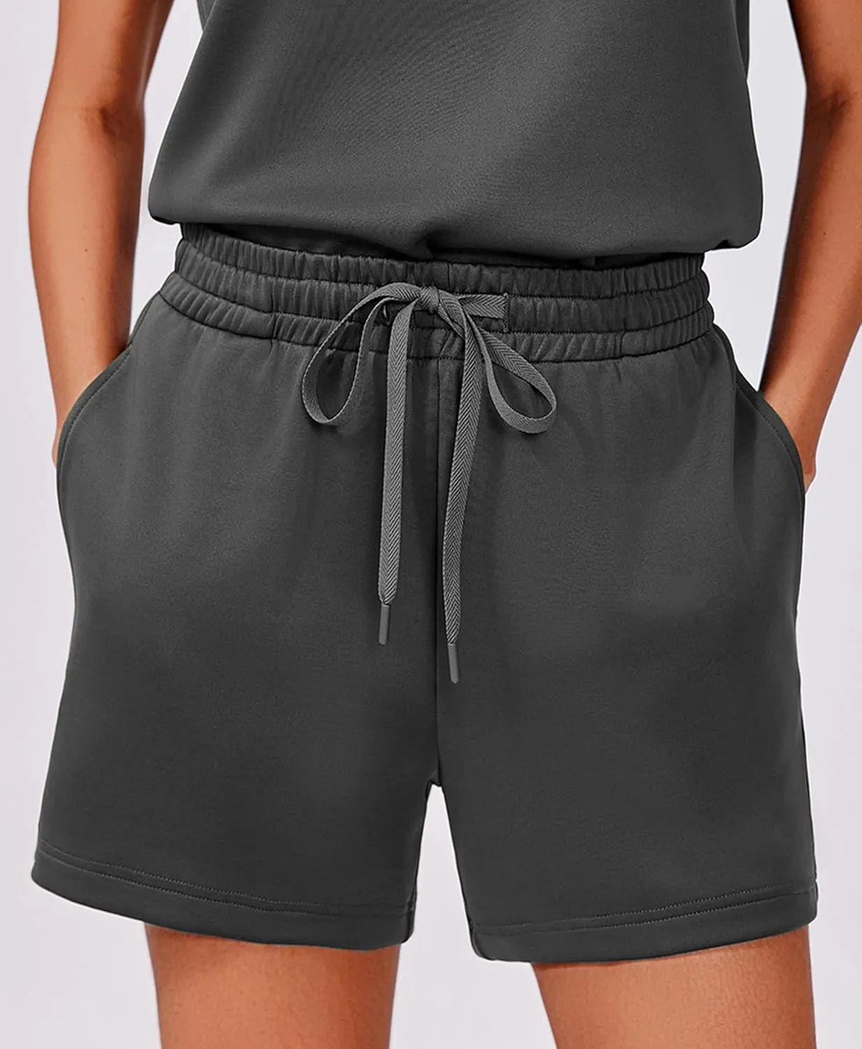 PINSPARK Two Piece Sets for Women Summer Sleeveless Lounge Set Crewneck Tops Sweatsuit Drawstring Shorts Tracksuit Outfits