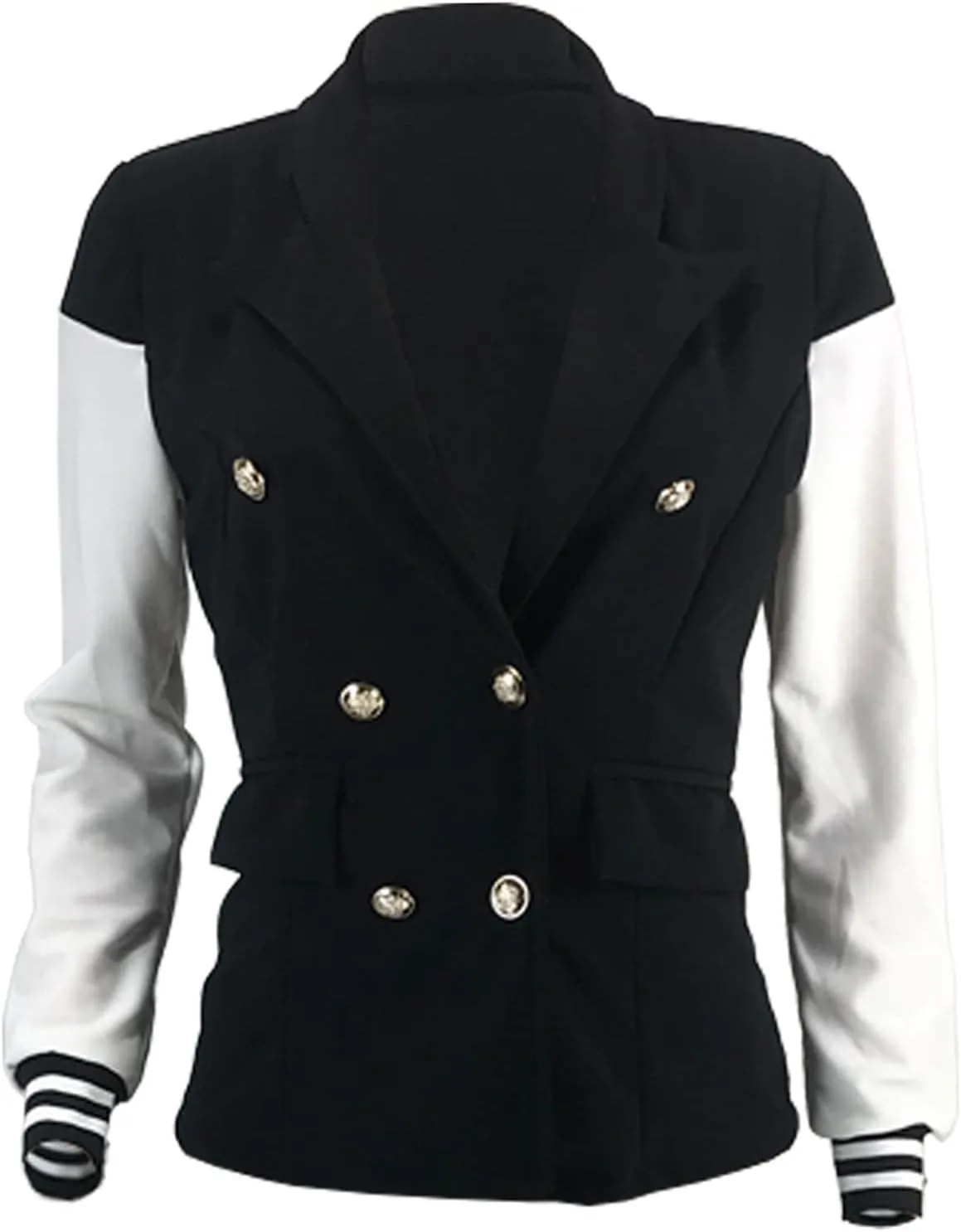 Qikaka Women's Long Sleeve Lapel Deep V Neck Paneled Double Breasted Blazer Coat Jackets